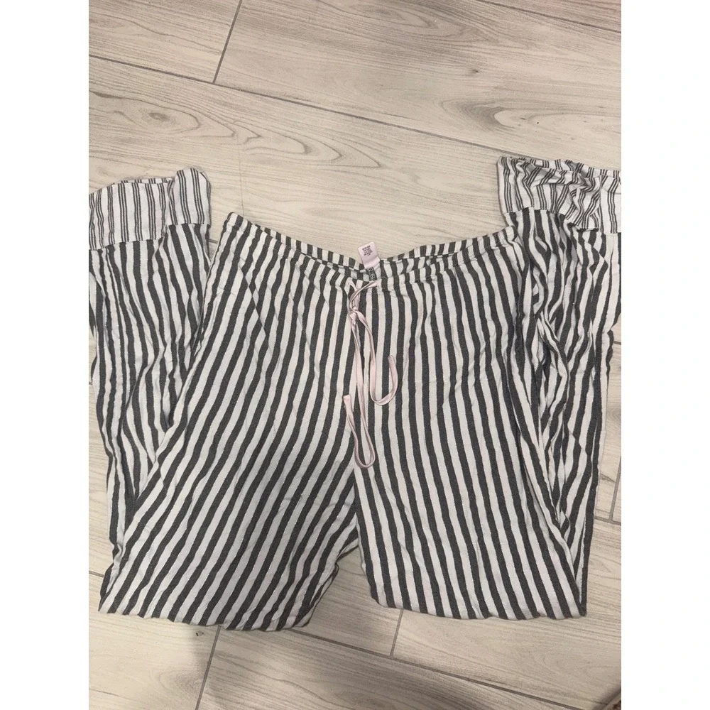 Victoria's Secret Pajama Set Small Navy White Stripe Metallic Shimmer 2pc S